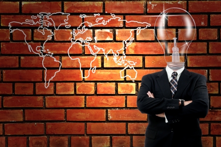 Lamp Businessman with world map for show idea and visionの写真素材
