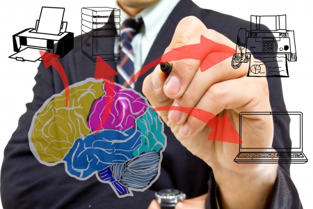 Businessman write commander to work in office の写真素材