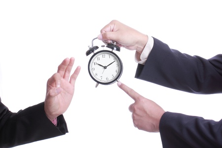 Businessman point clock for order something , Ok will on timeの写真素材