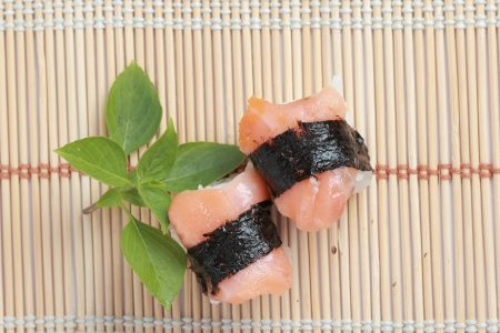 sushi Japanese food  on bamboo matの写真素材