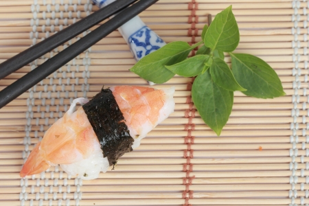 sushi Japanese food  on bamboo matの写真素材