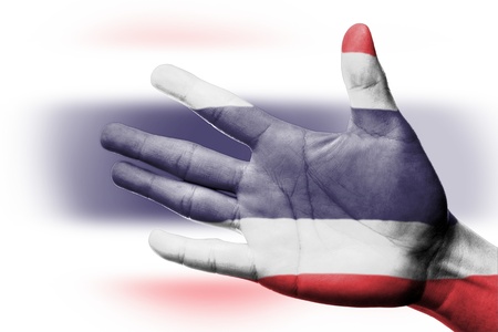 Cheering fan with Painting  national Thailand flag with your hand with your hand for cheer your national sportの写真素材