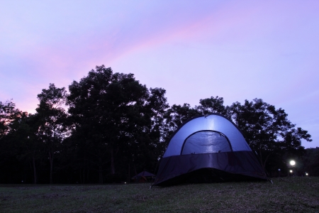 Tourist tents with twilight timeの写真素材