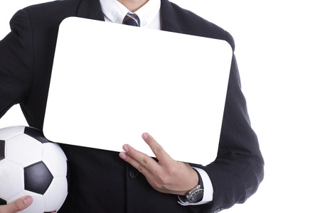 Football manager hold ball for command player for follow as planningの写真素材