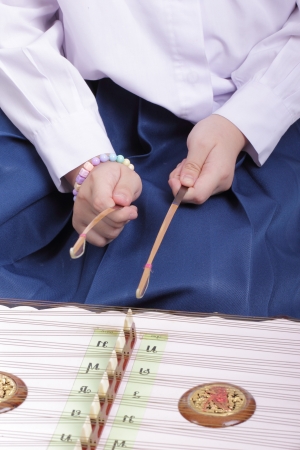 Thai wooden dulcimer with white backgroundの写真素材