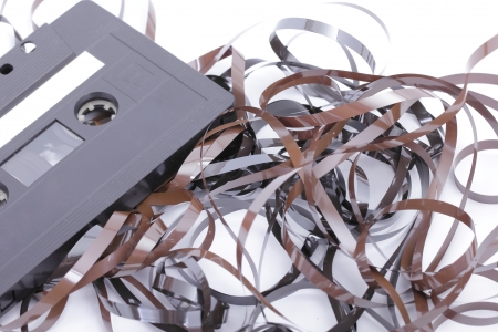 Close the old audio tape cassette subtracted out tape in studioの写真素材