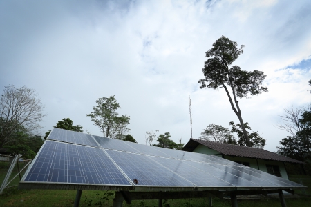 Close up fix solar cell in Thailand National Park