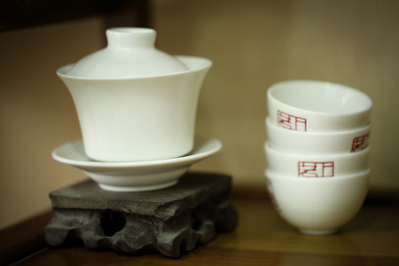 Close up Chinese tea cup in Chinaの写真素材