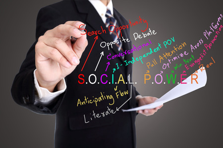 Businessman write social power with concept network mediaの写真素材