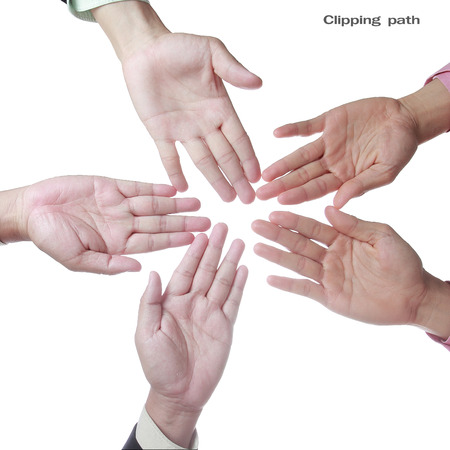 Five Hand palms on white background