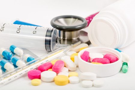 Various pills for you add texture white backgroundの写真素材