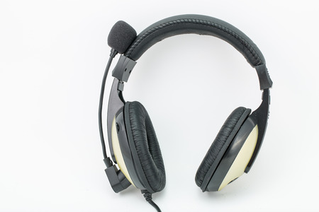 Microphone Headphones isolated with white backgroundの写真素材