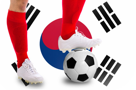 South of korea soccer player with football for competition in Match game.の写真素材