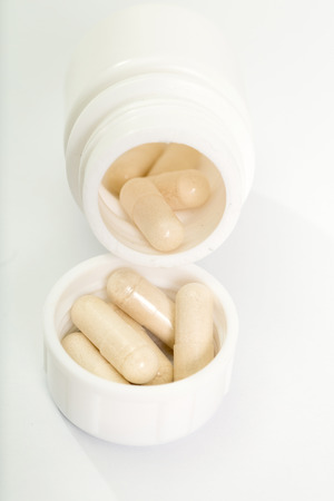 Close up medical container with white backgroundの写真素材