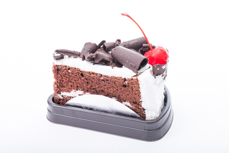 Piece of cake chocolate isolated with white background