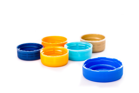 Plastic colorful of bottle caps isolated with white background