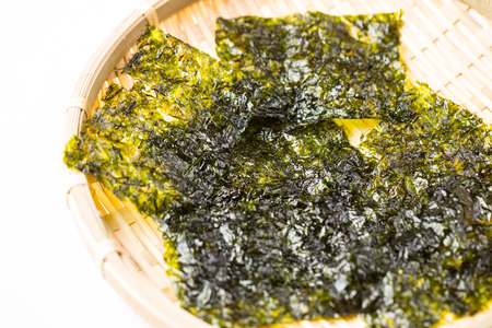 Laver seaweed sheet roasted isolated with white background