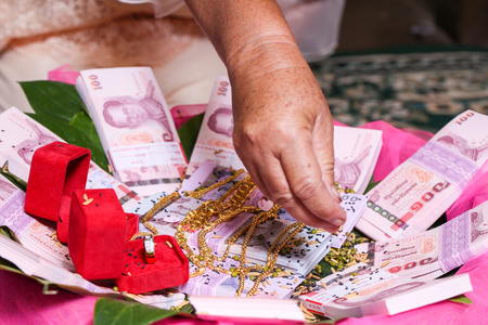 NAKRONPHATHUM THAILAND -JULY 6: Wedding ceremony July 6 2014, Meterial prepared for Thai people...