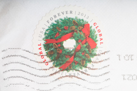UNITED STATES-CIRCA  2013: A post stamp printed in USA for show Forever global, stamp for used to send mail, circa 2013.のeditorial素材