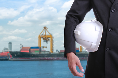 Two Engineer people holding safety hat for work thier project with teamwork conceptの写真素材