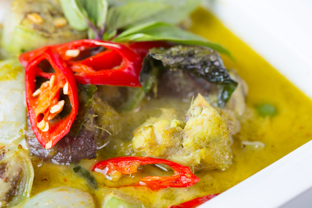 Green curry ,Thai food sweet basil and chiliの写真素材