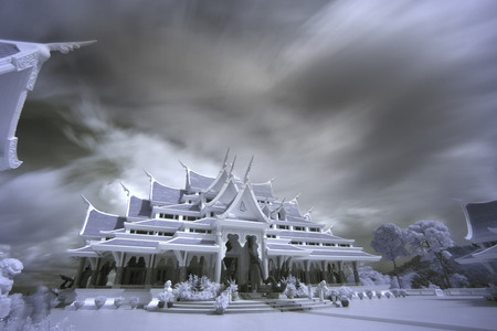 Watpaphukon Temple place of religious Buddhists activity with natural environment ,infrared style.の写真素材