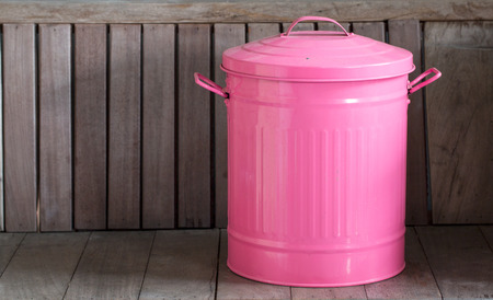 Keep Clean and Litter bin pink on wood chairの写真素材