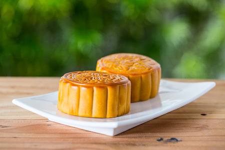 Moon cake on the wood table