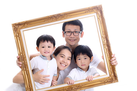 Asian Family portrait with white backgroundの写真素材