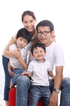 Asian Family portrait with white backgroundの写真素材