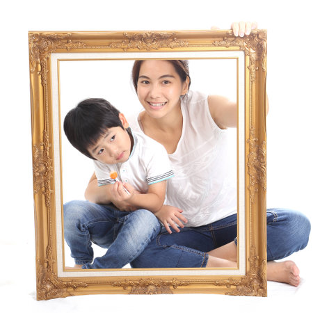 Asian Family portrait with white background