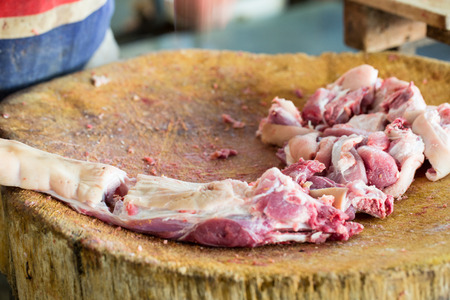 Fresh pork meat ,raw material on the block.の写真素材