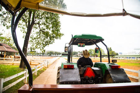 Vintage tractor for agricultural in framの写真素材