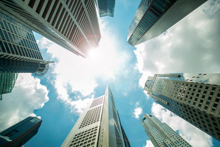 MARINA BAY, SINGAPORE-Mar 16: Business Building in Marina Bay again blue sky ,March 16, 2015,City...