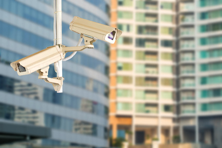 Security Video Camera CCTV ,record monitor in city townの写真素材