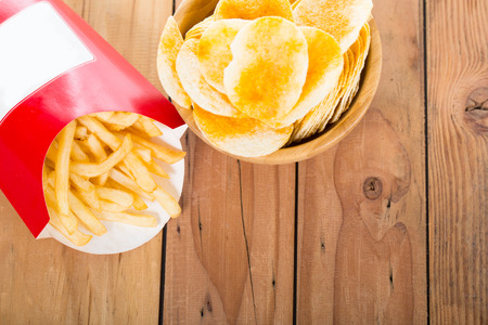 Fast food on the wood board.の写真素材