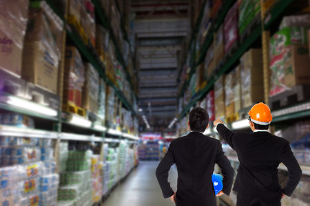 Two Engineers Check stock product in warehouseの写真素材