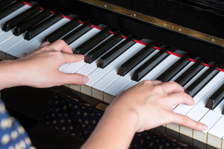Piano keys ,side view of instrument musical tool.の写真素材
