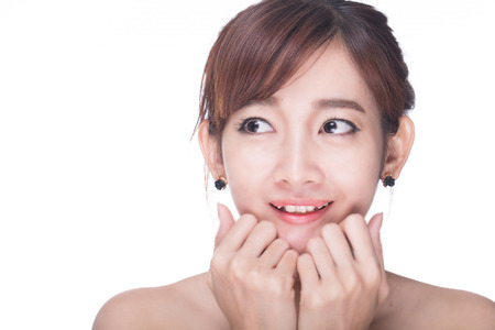 Young glamour woman portrait with white background.の写真素材