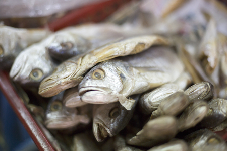Dry Salted Fish in vegetable marketの写真素材