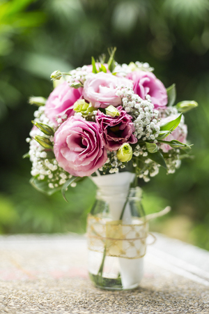 Pink Flower pot on table .の写真素材