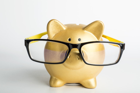 Piggy bank wear Glasses for your design and add your information.の写真素材