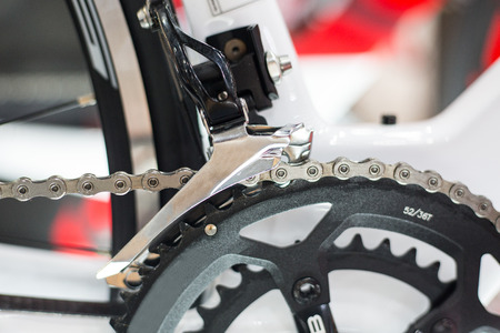 Close up Gear bicycle at home.