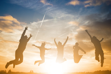 Jumping people for enjoy with their trip ,silhouette concept.