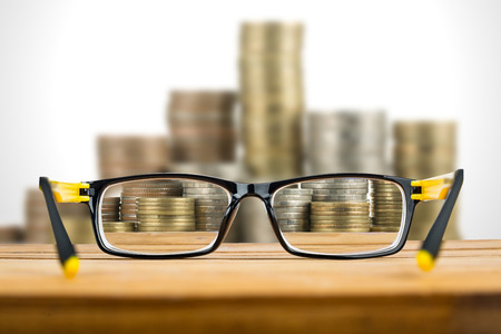 Glasses view vision focus viewpoint for search moneyの写真素材