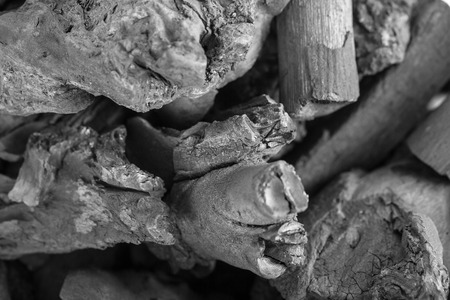 Traditional charcoal wood with white background.の写真素材