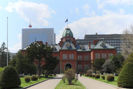 SAPPORO ,JAPAN-April 25 ,2016: Former Hokkaido Government Office where is conrstructed with red bricks of western style for people and tourism to visit museum inside in Sapporo City,Japanのeditorial素材