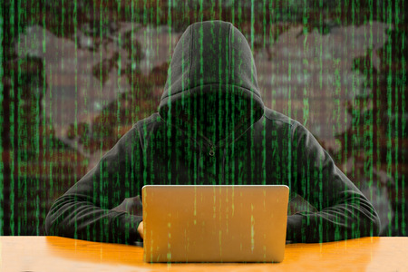 Hackers programmer using computer laptop for hack information and data from user account.