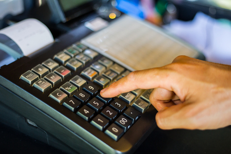 Cash Machine was used by Customer and operator in super storeの写真素材