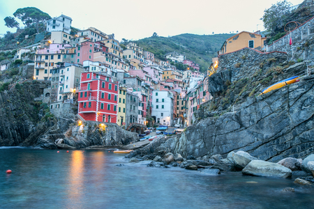 Cinque terre italy ,Riomaggiore village in the morning.の写真素材